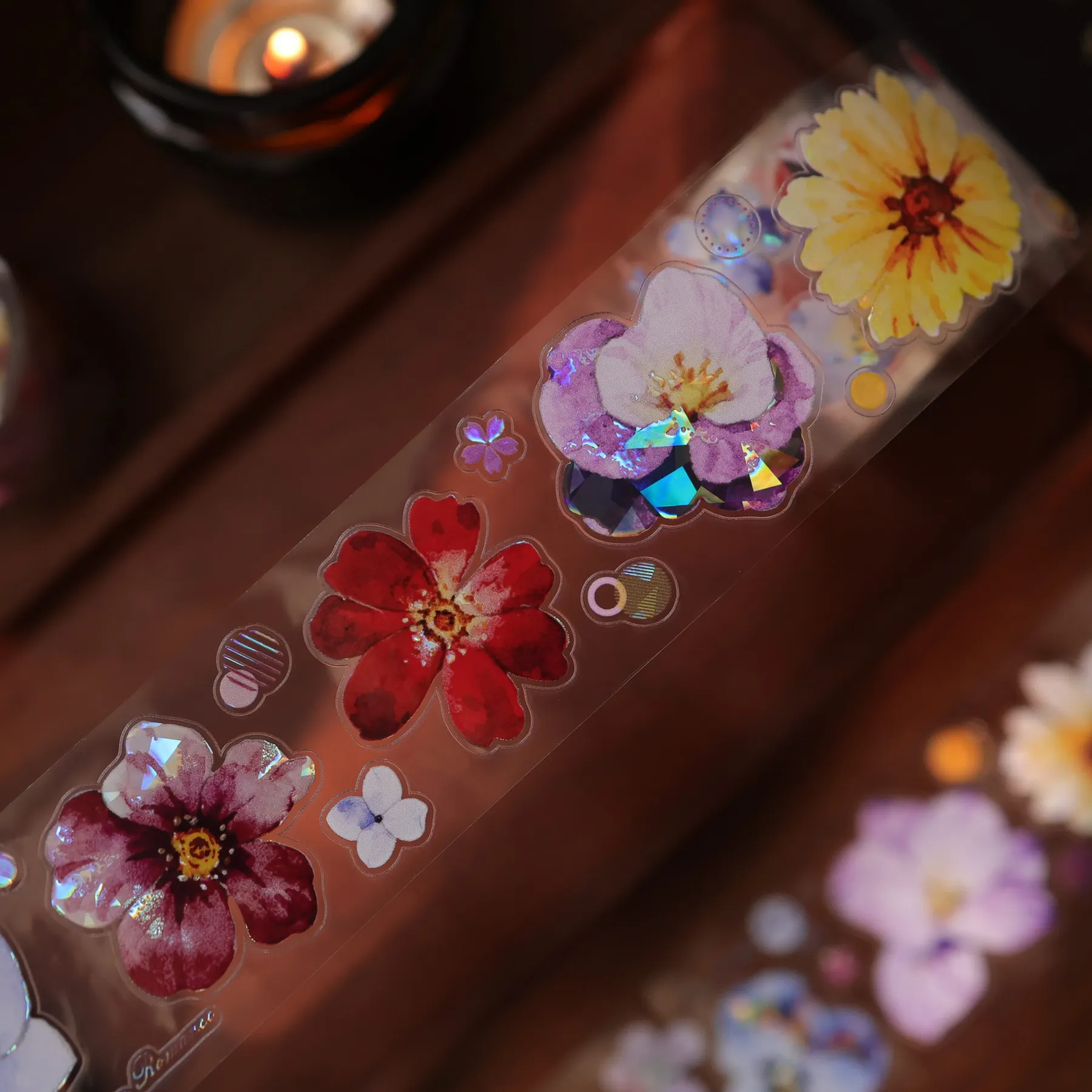 YIER Studio Pre-cut Watercolor Bloom Floral PET Tape 1.38*118.11 inch