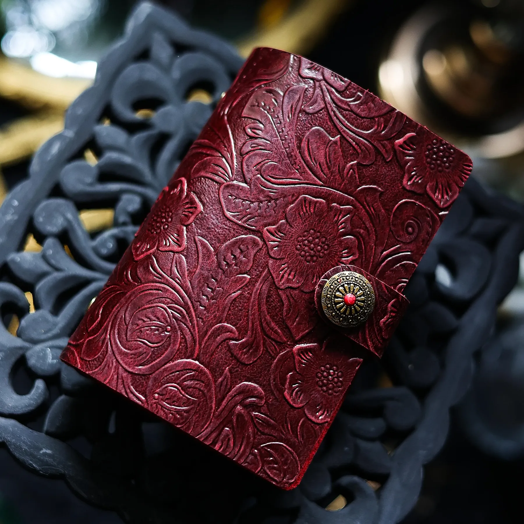 Vintage Genuine Leather M5 Ring Binder Notebook | Pocket Size Refillable Journal with 90 Blank Sheets