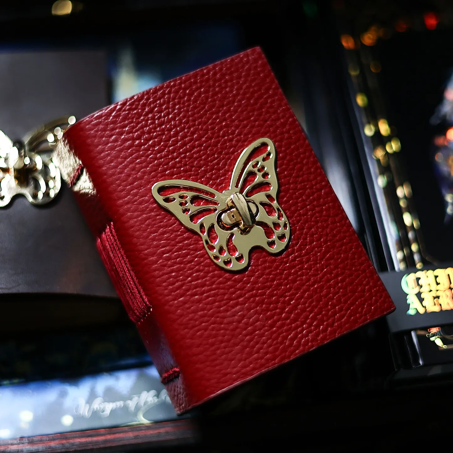 Vintage Handmade A7 Butterfly Leather Journal | Genuine Cowhide Collage Notebook with Blank Kraft Pages