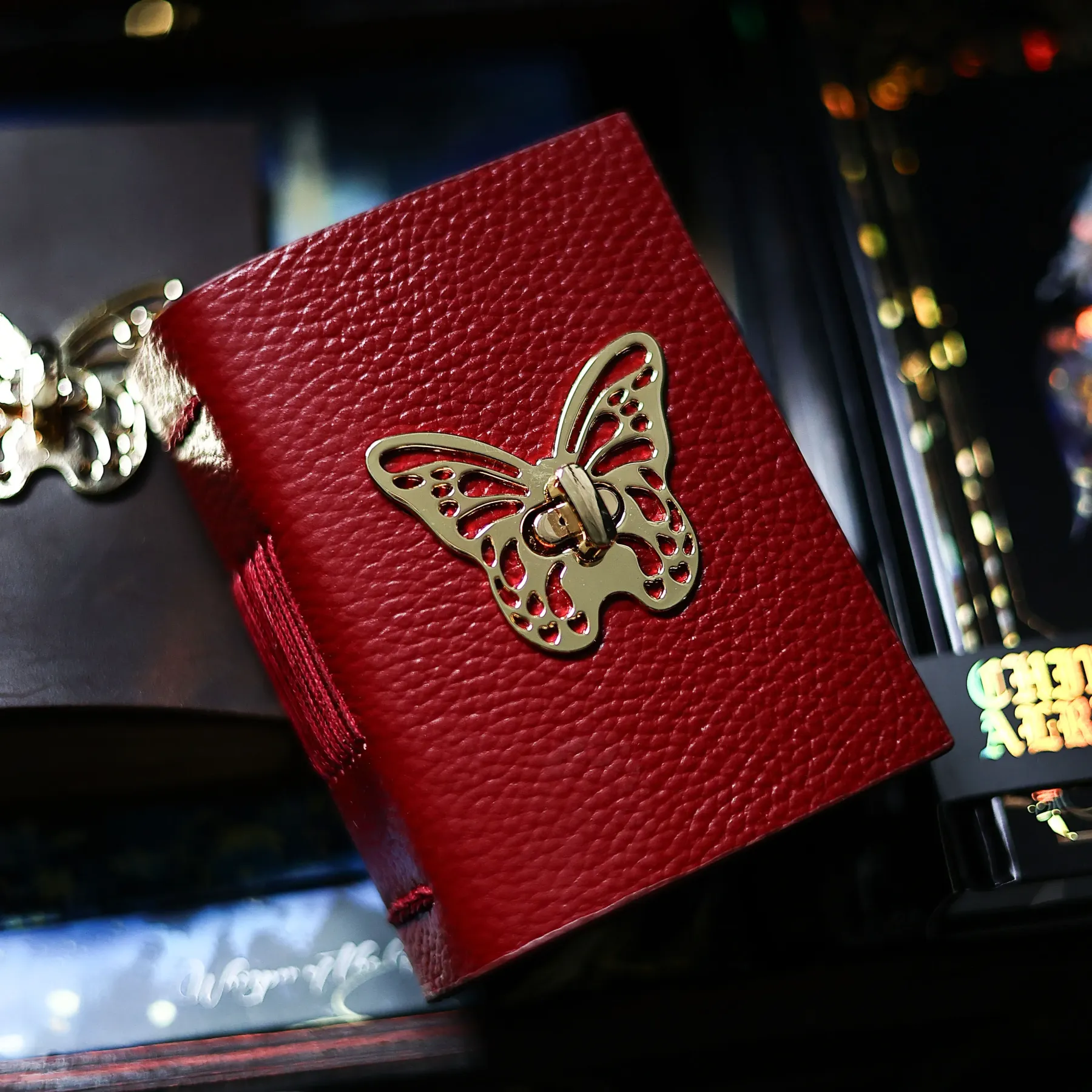 Vintage Handmade A7 Butterfly Leather Journal | Genuine Cowhide Collage Notebook with Blank Kraft Pages