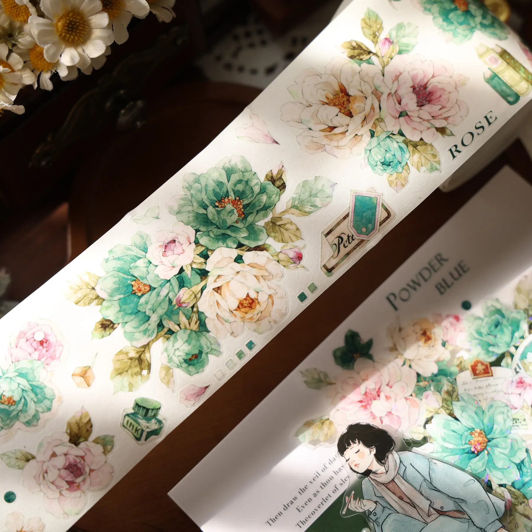 YIER Studio Blue green flowers PET Washi Tape 2.17*196.85 inch