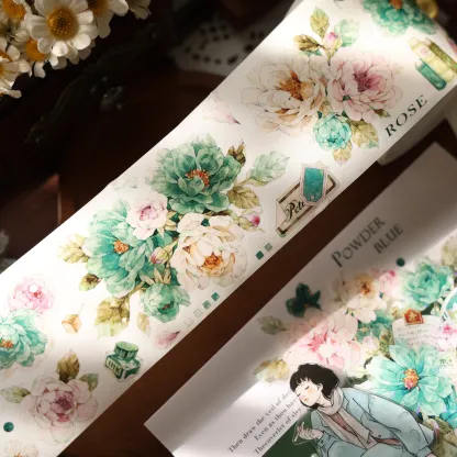 YIER Studio Blue green flowers PET Washi Tape 2.17*196.85 inch