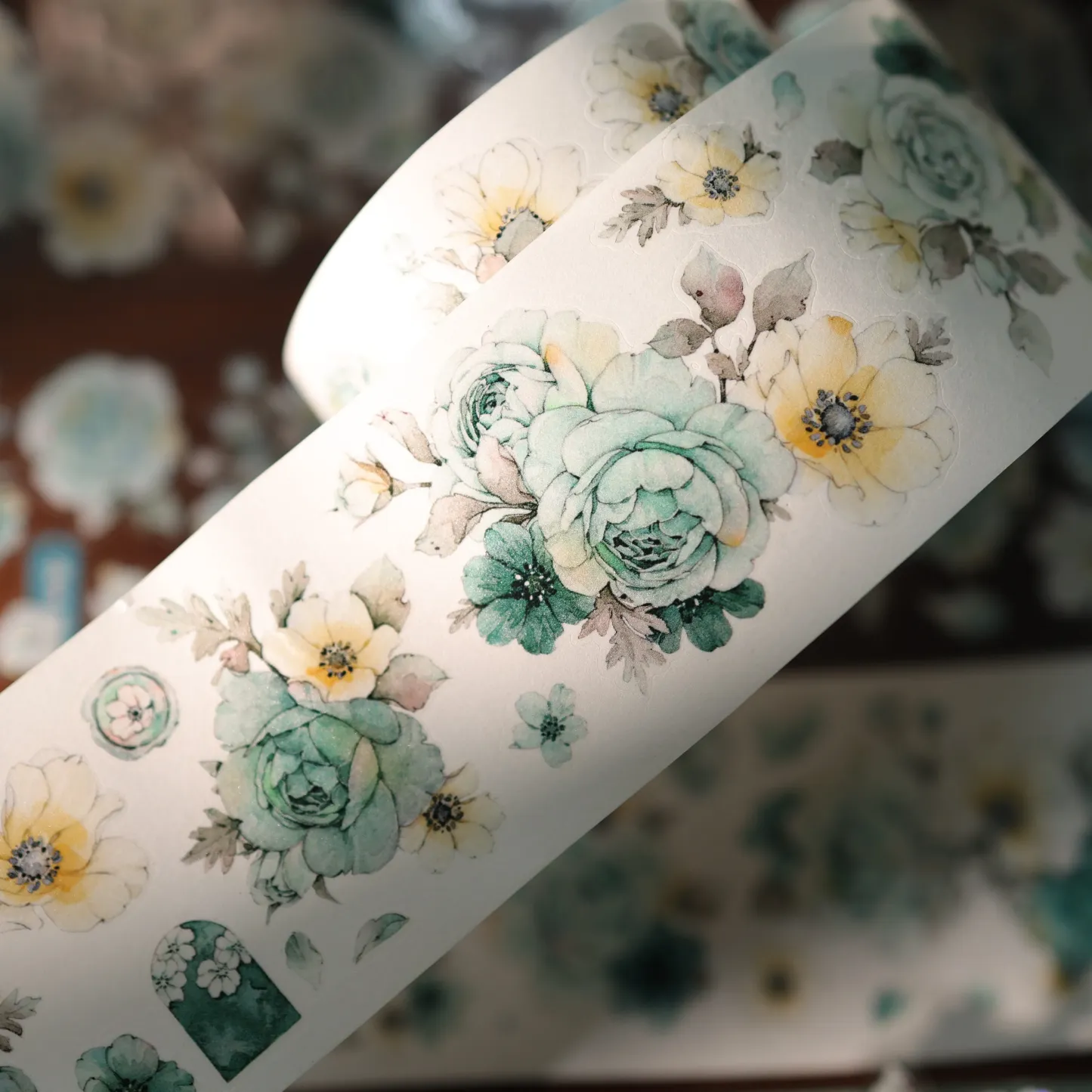 YIER Studio Pre-cut Blue and cyan flowers PET Tape 2.17*196.85 inch