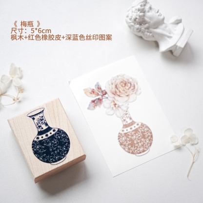 Yuanzi studio Floral Bottle Fan Wooden Stamp