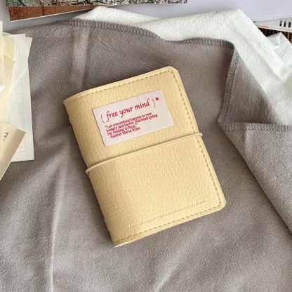 Minimalist M5 Leather Journal with Fabric Label | Colorful Collage Pocket Notebook, 60 Blank Sheets