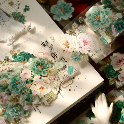 YIER Studio Blue green flowers PET Washi Tape 2.17*196.85 inch