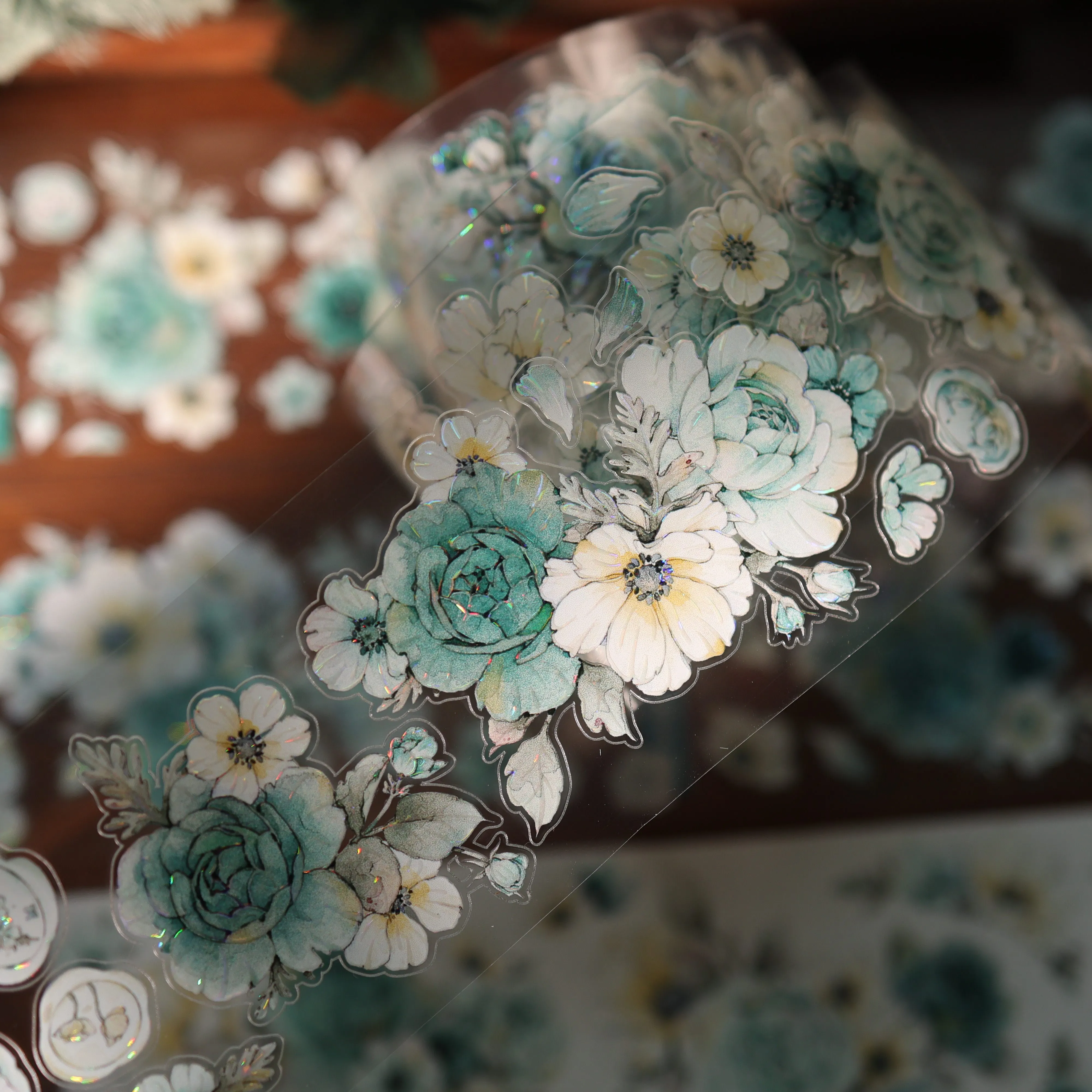 YIER Studio Pre-cut Blue and cyan flowers PET Tape 2.17*196.85 inch