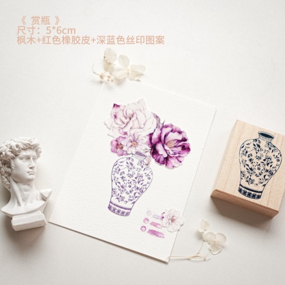 Yuanzi studio Floral Bottle Fan Wooden Stamp