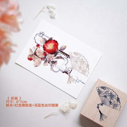 Yuanzi studio Floral Bottle Fan Wooden Stamp