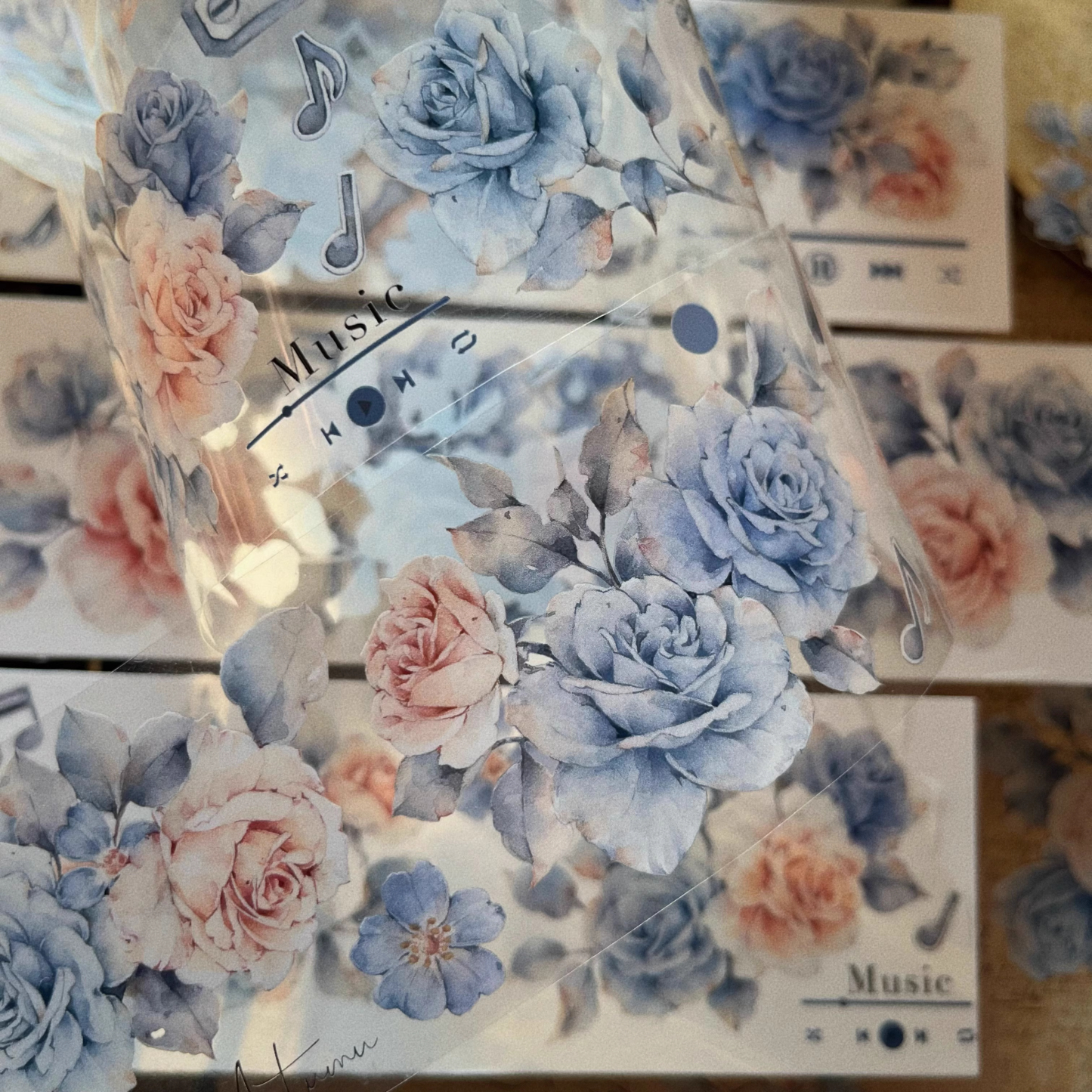 YIER Studio Vintage Blue Music Rose PET Washi Tape 2.36 inches * 236.22 inches