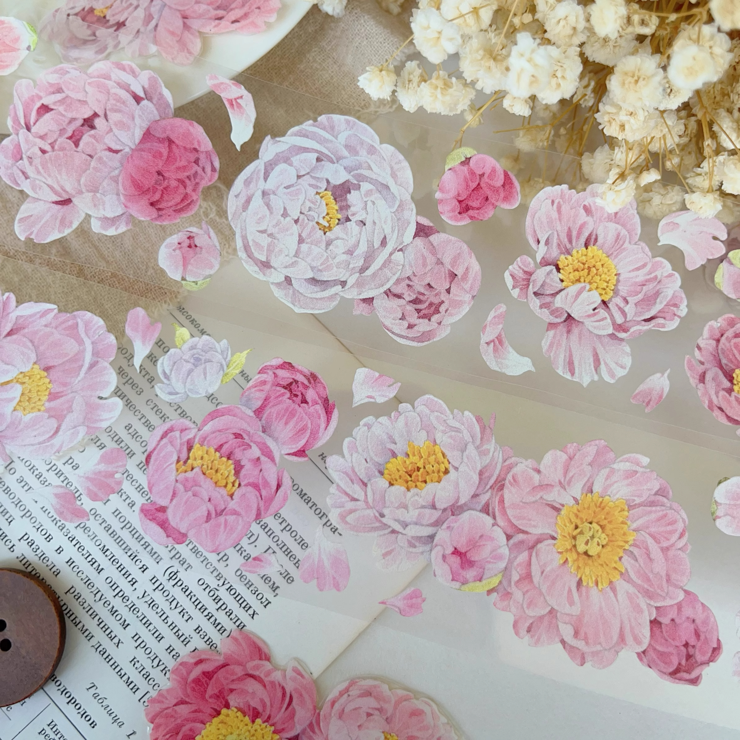 YIER Studio Pink Peony PET Washi tape 50mm*500cm
