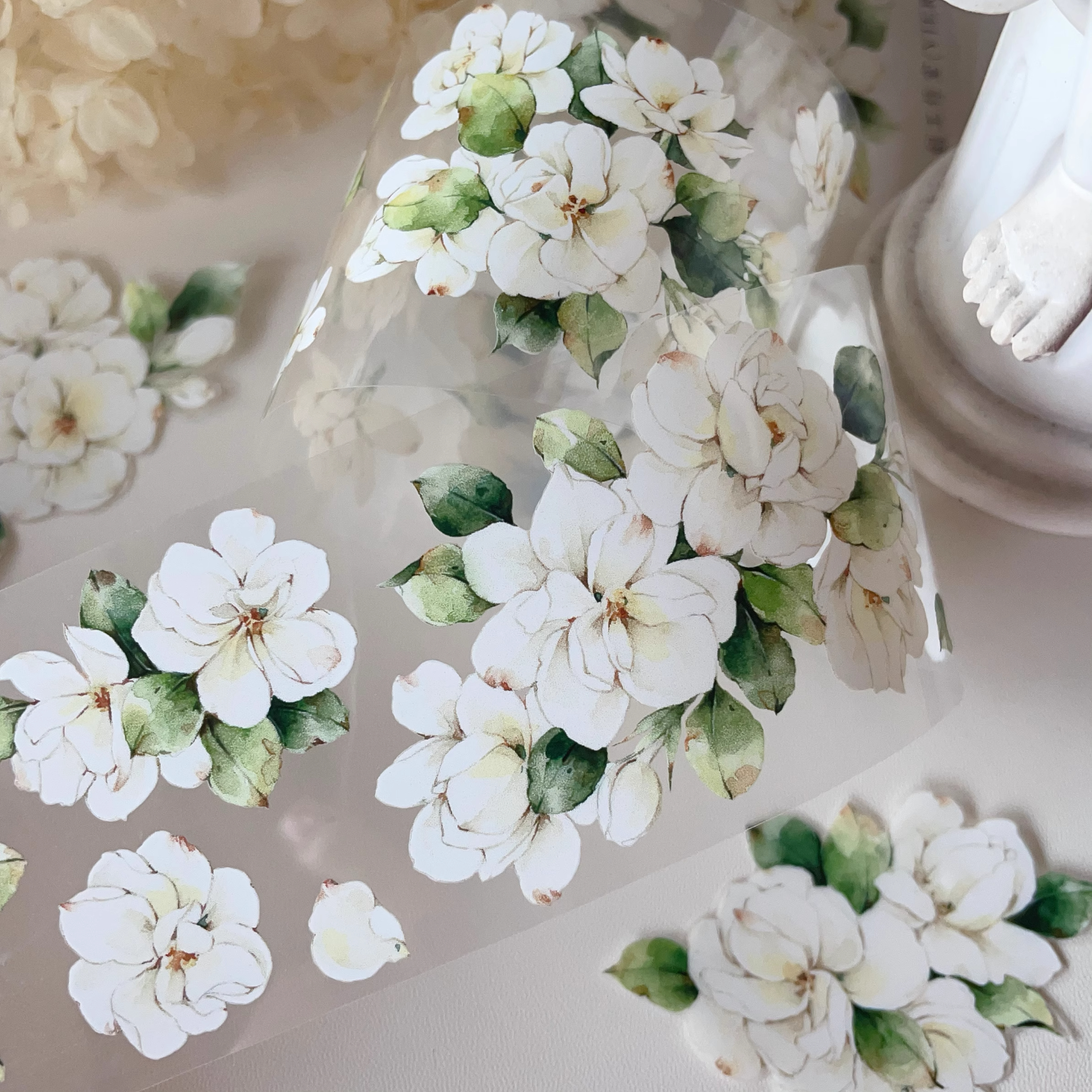 YIER Studio White Jasmine Flowers PET Washi tape 55mm*600cm