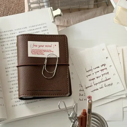 Minimalist M5 Leather Journal with Fabric Label | Colorful Collage Pocket Notebook, 60 Blank Sheets