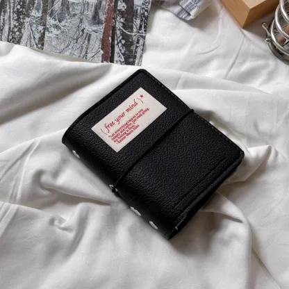 Minimalist M5 Leather Journal with Fabric Label | Colorful Collage Pocket Notebook, 60 Blank Sheets