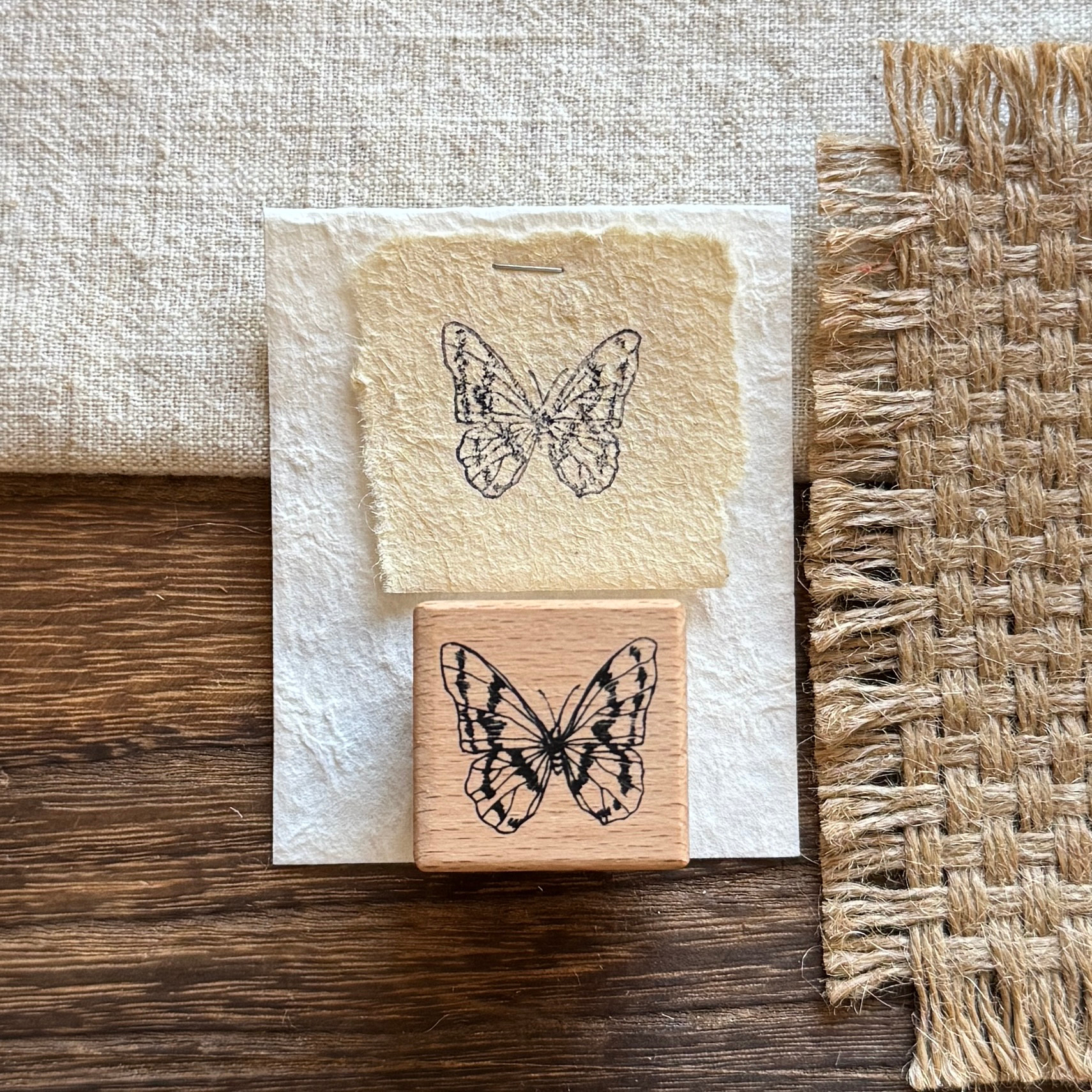 Vintage Nature Sketch Wooden Rubber Stamp | Butterfly Mushroom Dragonfly Botanical