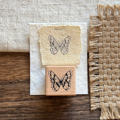 Vintage Nature Sketch Wooden Rubber Stamp | Butterfly Mushroom Dragonfly Botanical