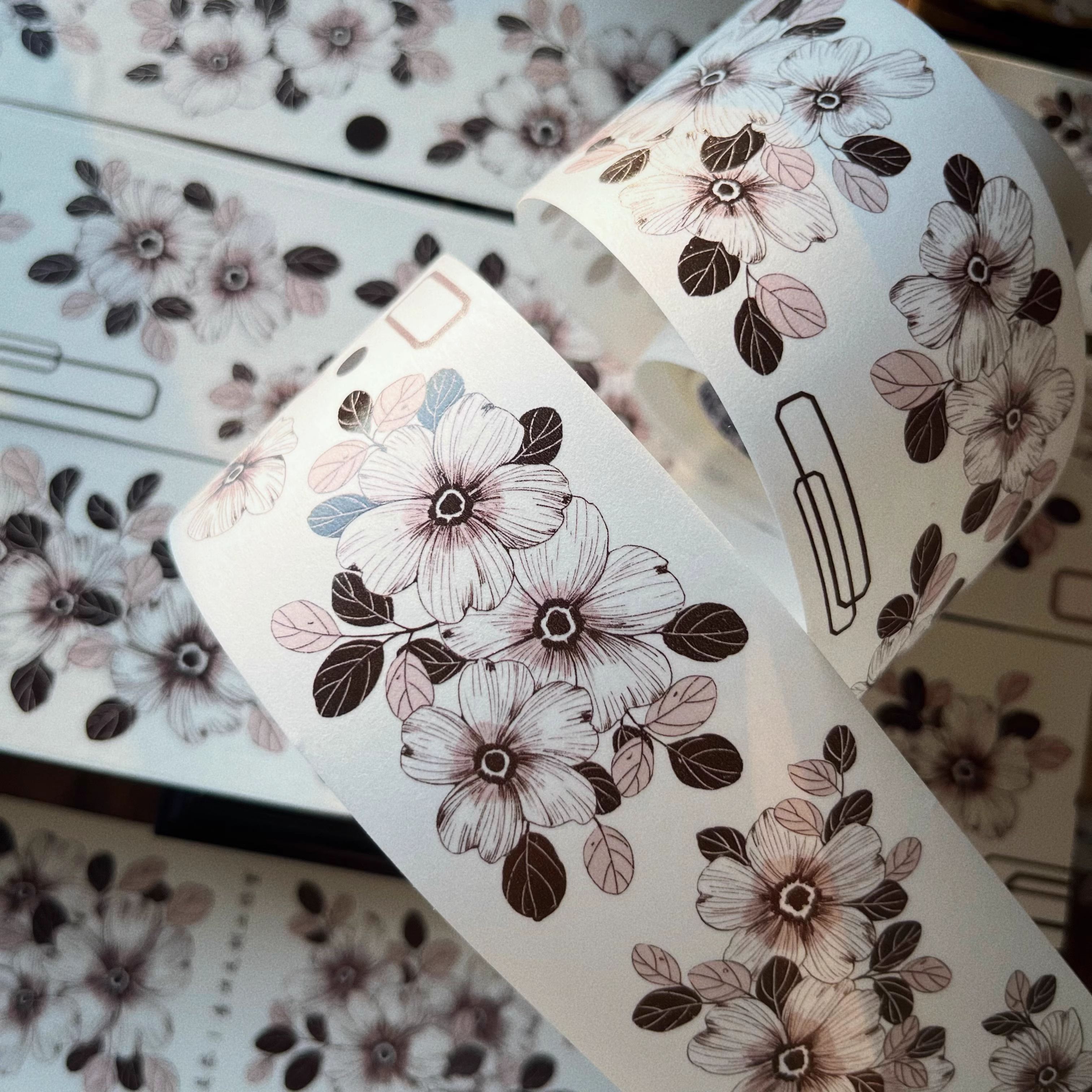 YIER Studio Beautiful Hand Drawn Black Rose PET Washi Tape 2.36 inches * 236.22 inches