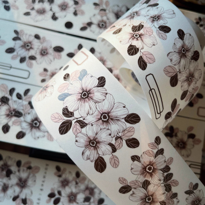 YIER Studio Beautiful Hand Drawn Black Rose PET Washi Tape 2.36 inches * 236.22 inches