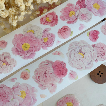 YIER Studio Pink Peony PET Washi tape 50mm*500cm
