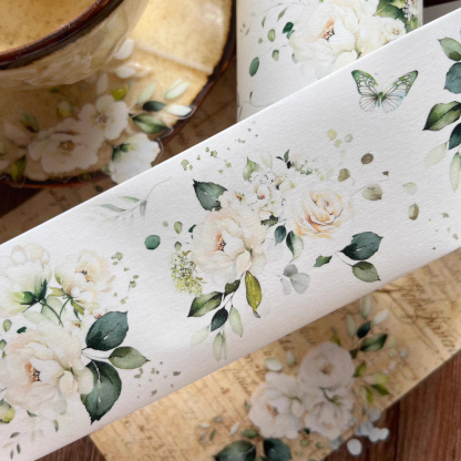 YIER Studio Beautiful White Rose PET Washi Tape 2.36 inches * 236.22 inches