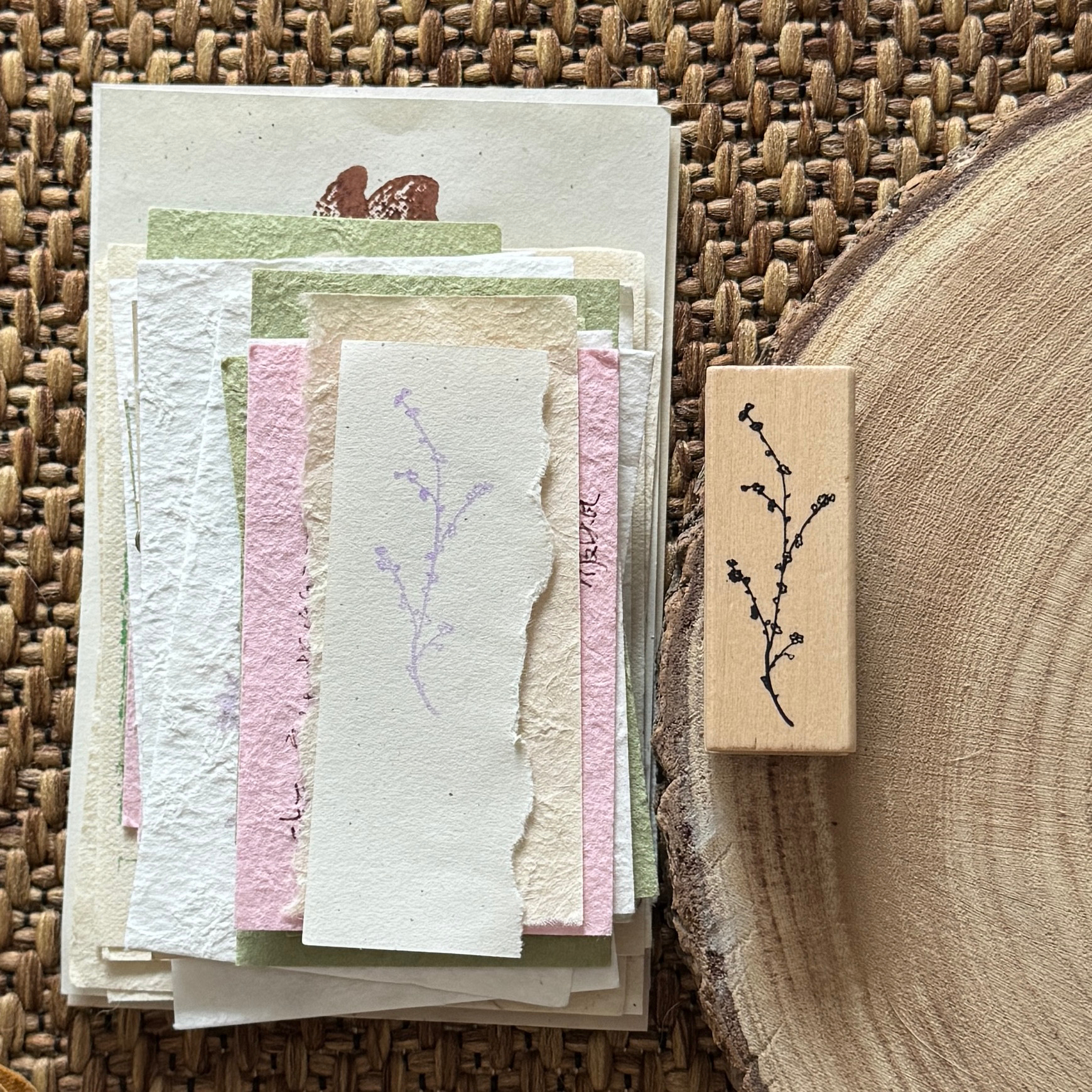 Vintage Nature Sketch Wooden Rubber Stamp | Butterfly Mushroom Dragonfly Botanical