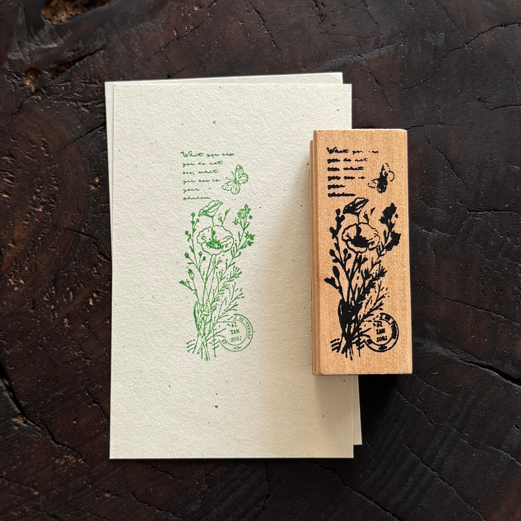 Vintage Nature Sketch Wooden Rubber Stamp | Butterfly Mushroom Dragonfly Botanical