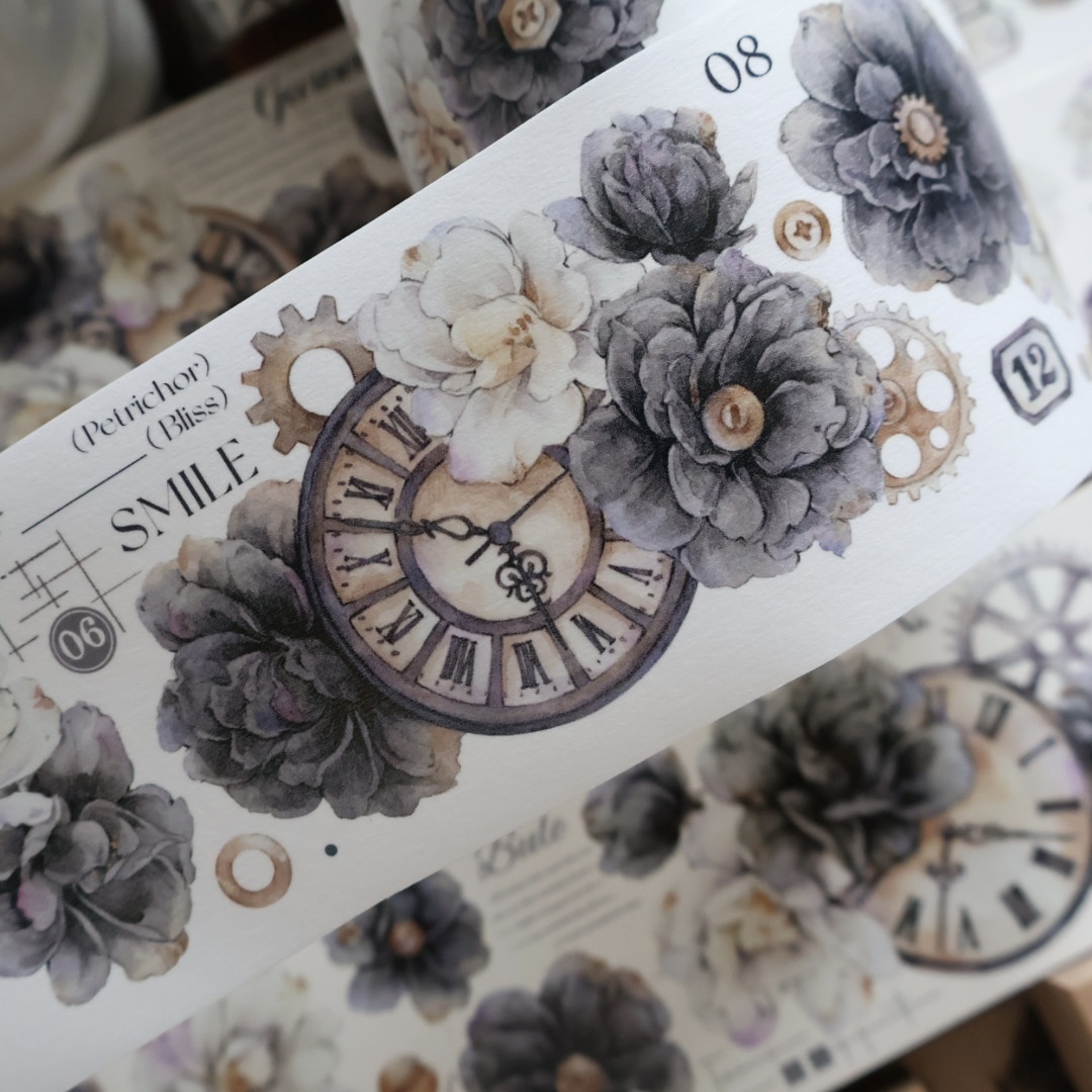 YIER Studio Black and White Time Flower PET Washi Tape 2.36*236.22 inch