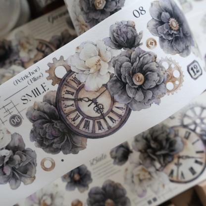 YIER Studio Black and White Time Flower PET Washi Tape 2.36*236.22 inch