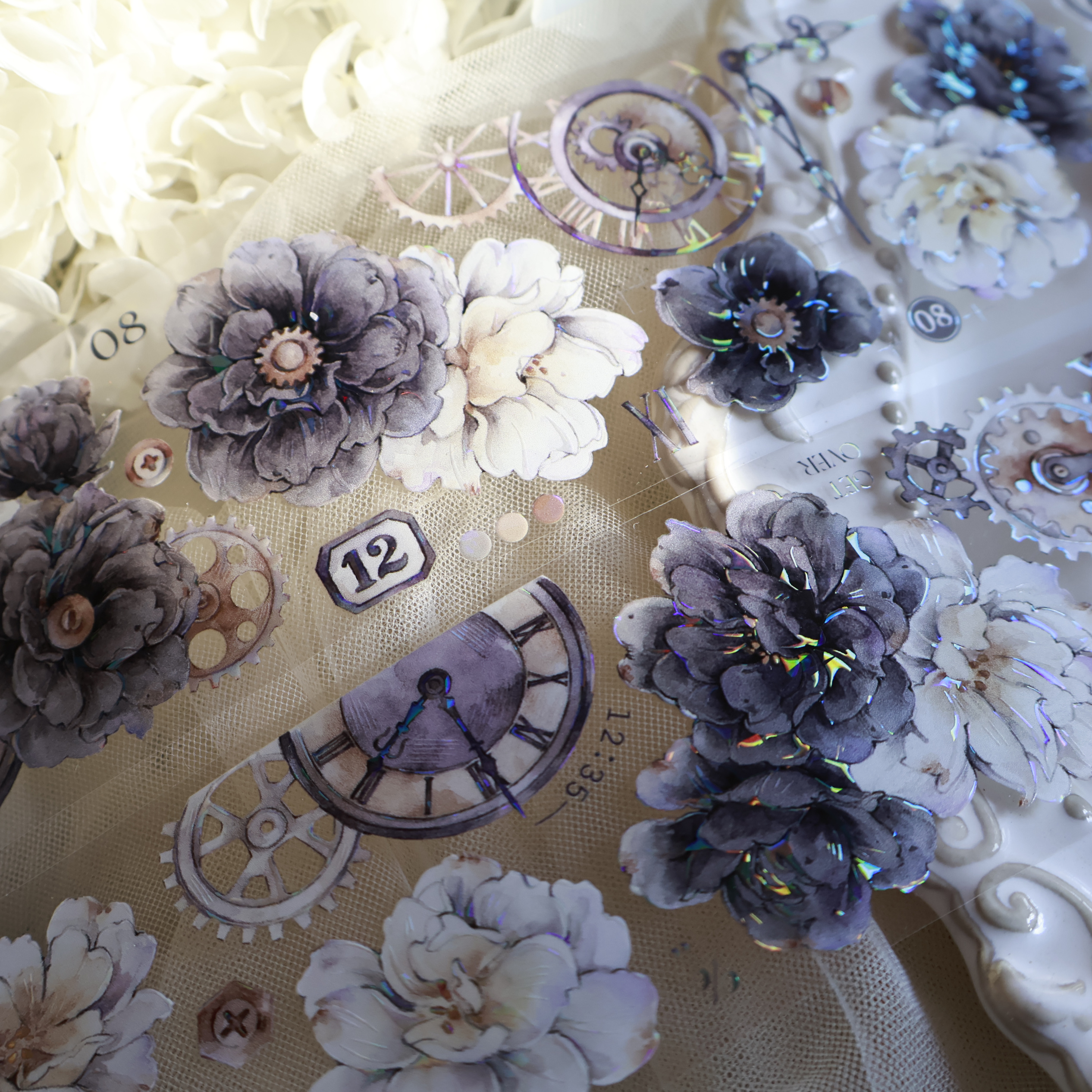 YIER Studio Black and White Time Flower PET Washi Tape 2.36*236.22 inch