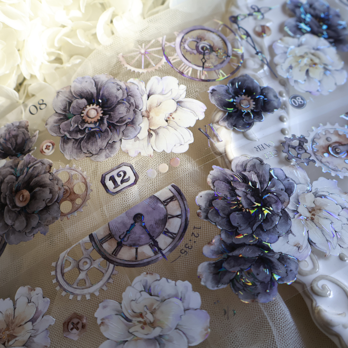 YIER Studio Black and White Time Flower PET Washi Tape 2.36*236.22 inch