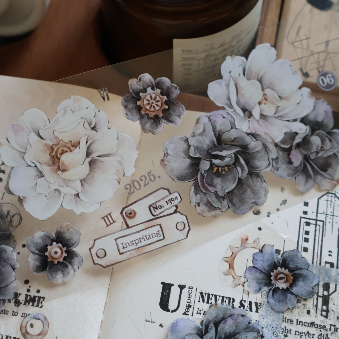 YIER Studio Black and White Time Flower PET Washi Tape 2.36*236.22 inch