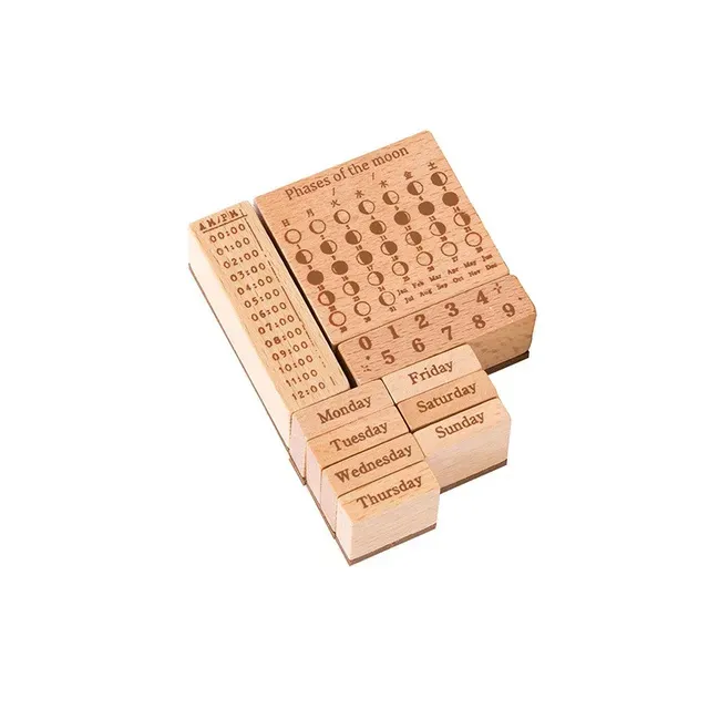 Date week month wooden stamp set-JournalTale