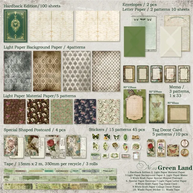 185 Pcs Vintage Scrapbook Decorating Materials