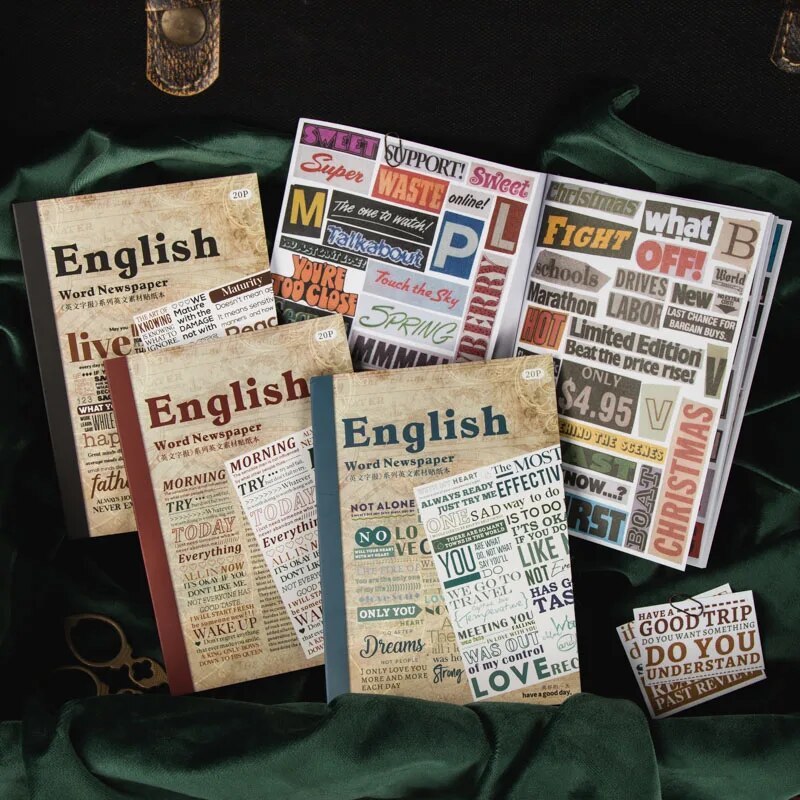 20pcs/lot Decor English Word Newspaper Stickers