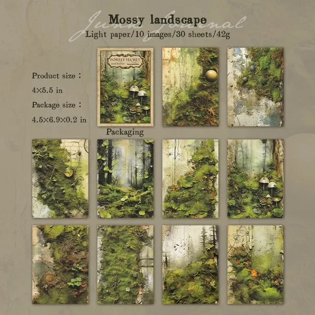 30 sheets of forest vintage plant material paper