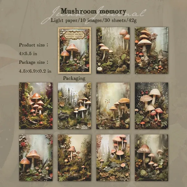30 sheets of forest vintage plant material paper