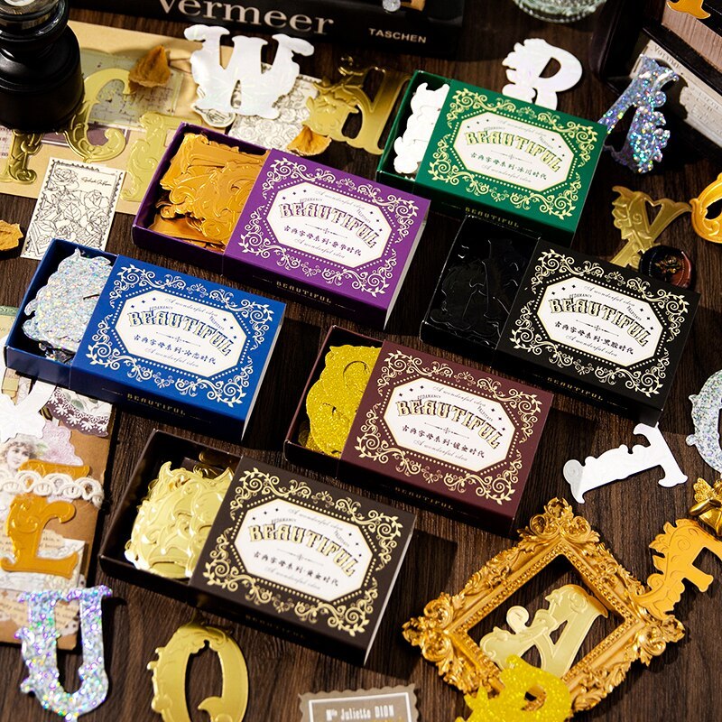 52pcs/pack Golden English Letters Shining Silver-JournalTale