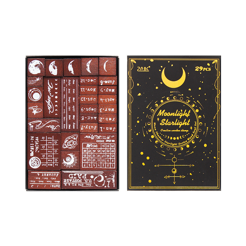 29Pcs/Box Moon Calendar Theme Wood Stamp Set