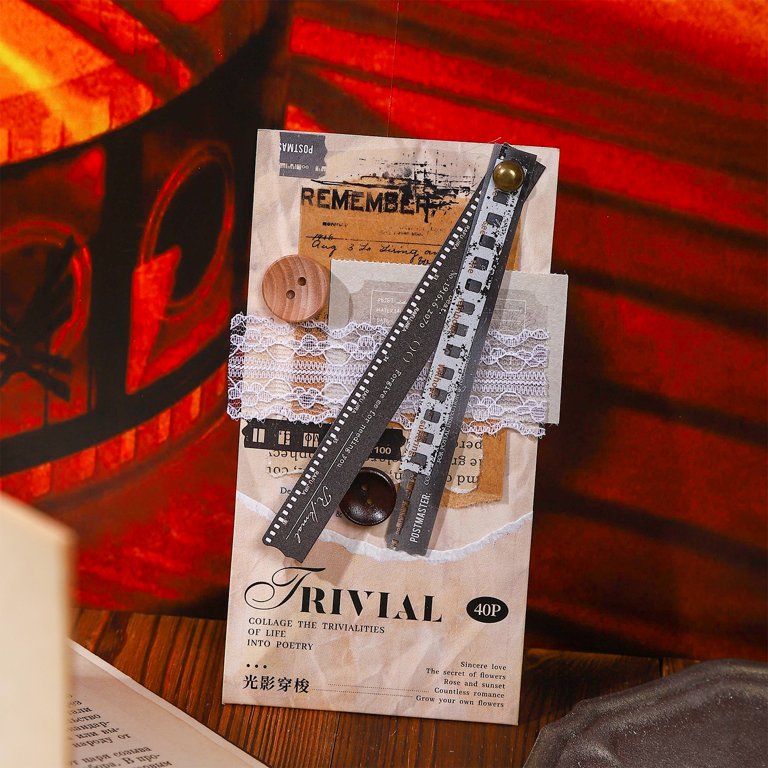 40Pcs/Pack Long Strip Film Text PET Sticker