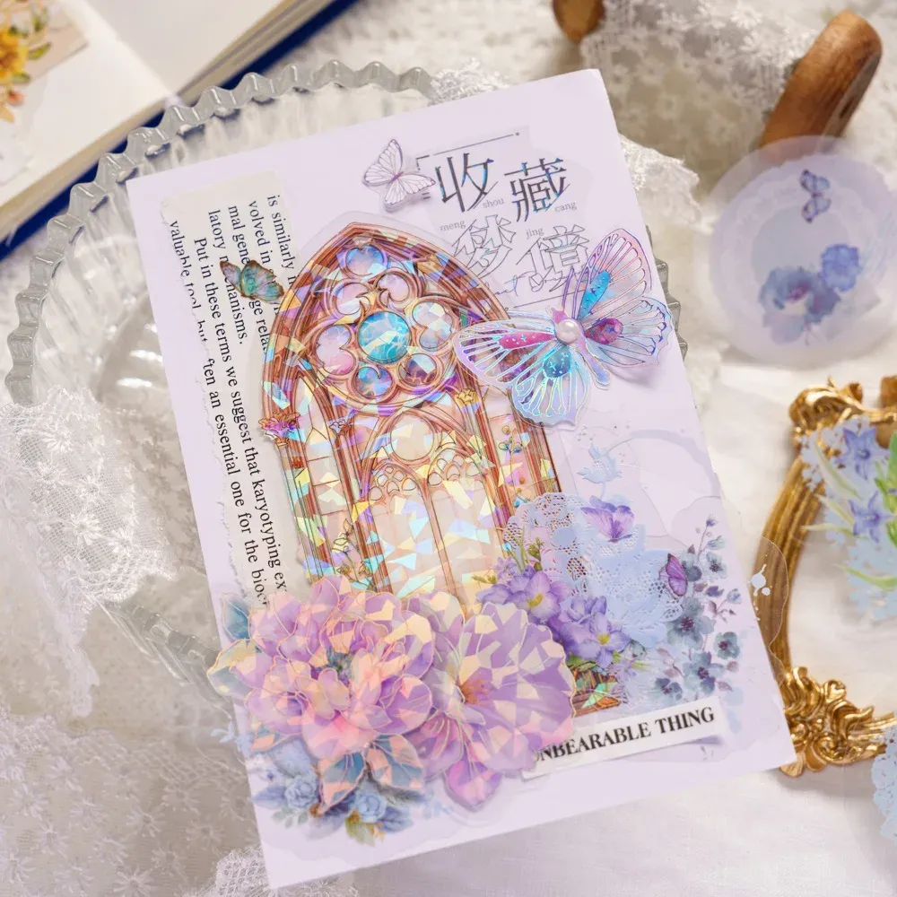 30pcs/pack Vintage Lace Floral White Ink Stickers Bag
