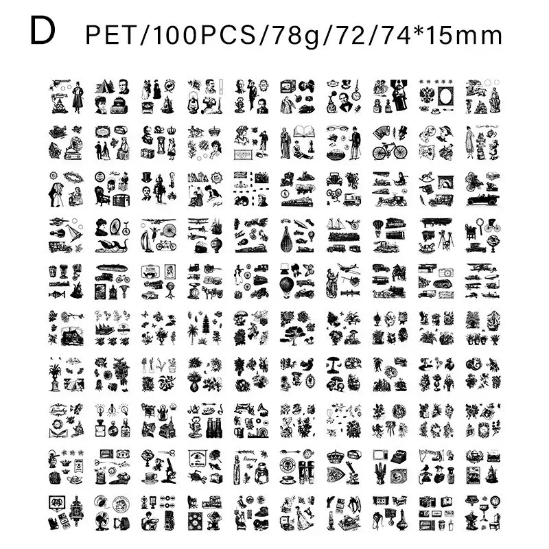 100 PCS Retro Large portion PET Stickers Box