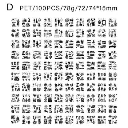 100 PCS Retro Large portion PET Stickers Box