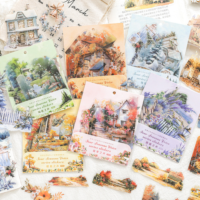 15Pcs Pre-Cut Pet Four Seasons Field Flower Scenery Background Stickers