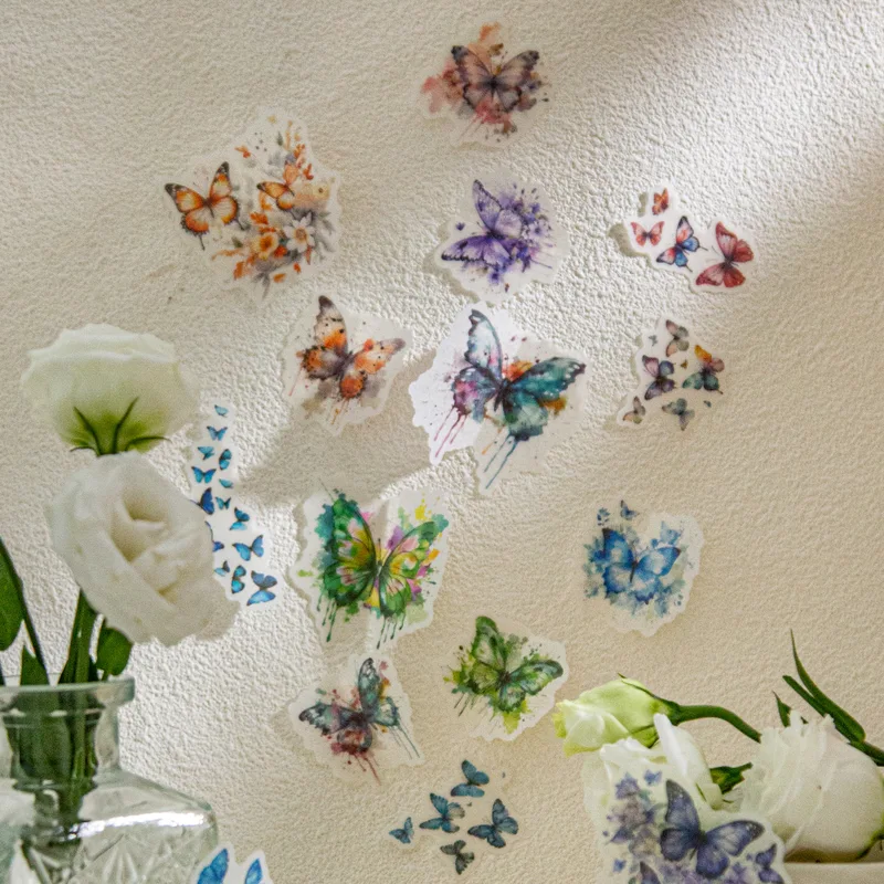 20pcs/1lot Butterfly-Tainted Flowers Sticker