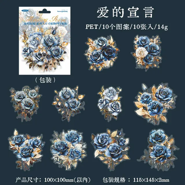 10pcs Large size rose flower PET Sticker
