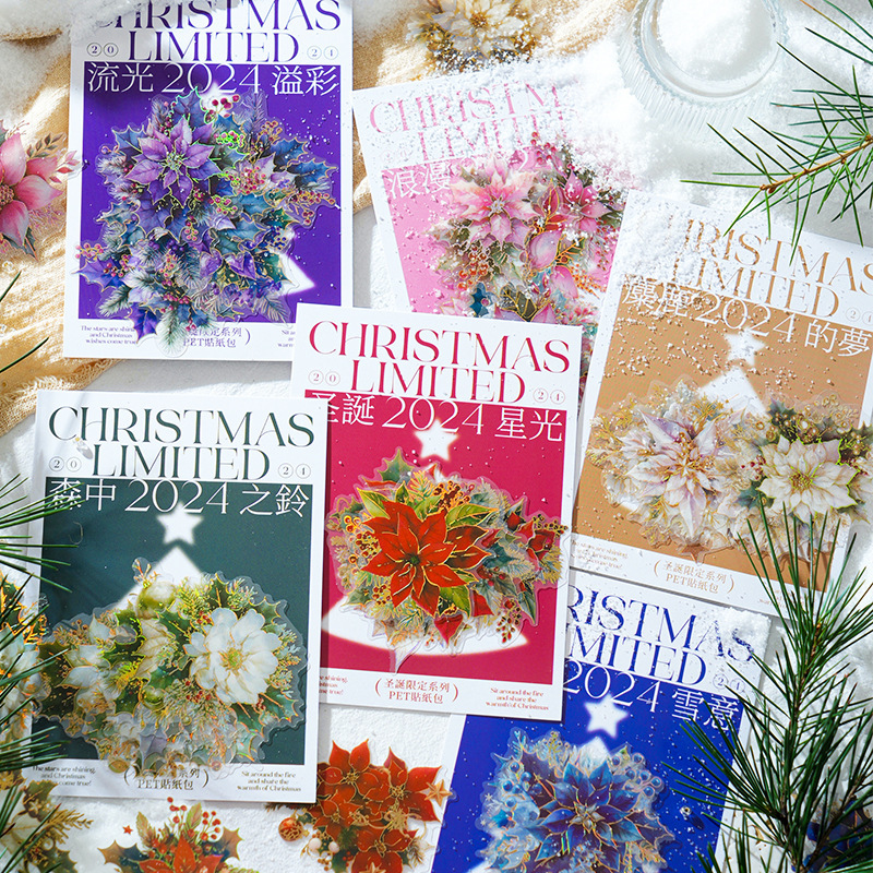 10 Pcs Christmas flower themed PET Sticker