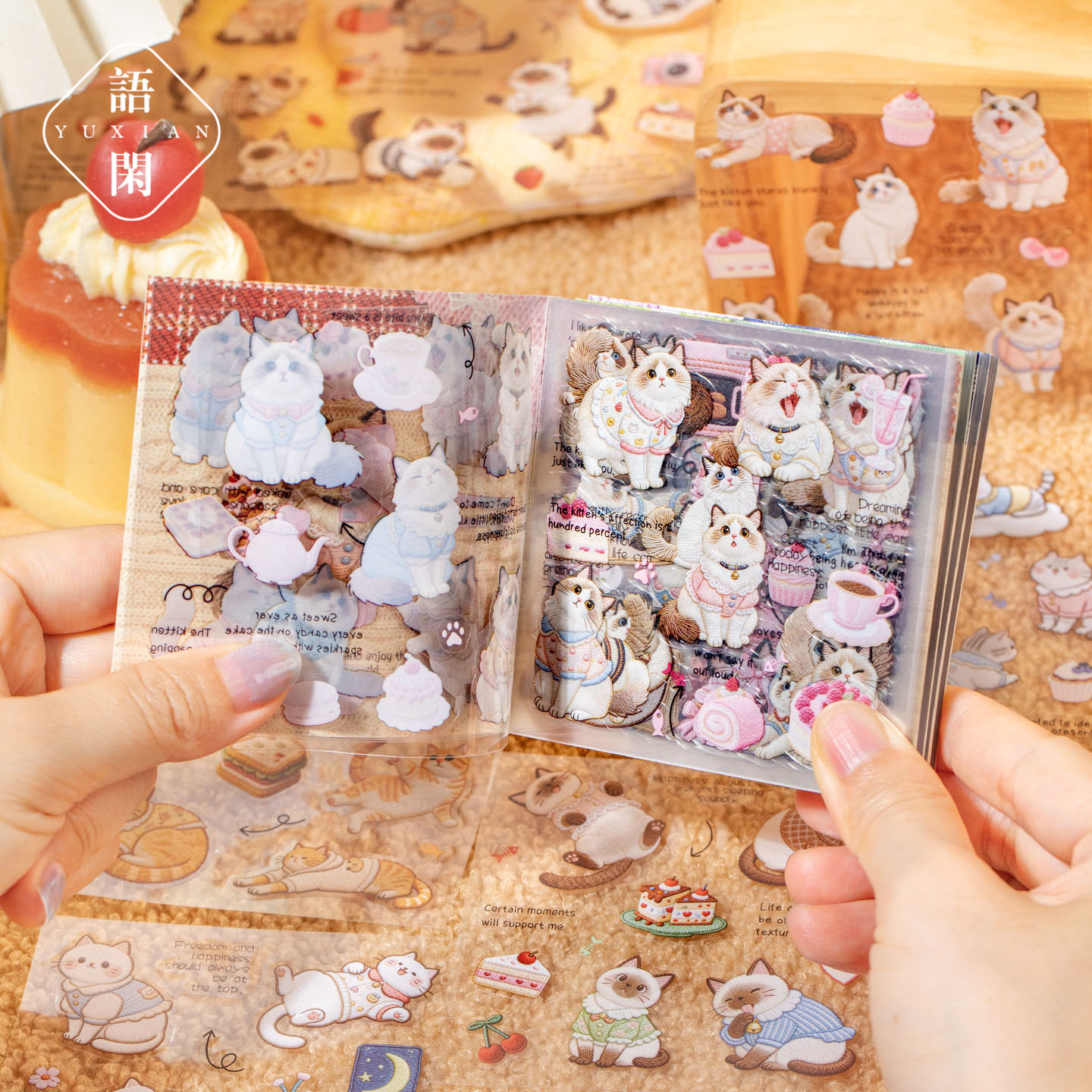20-Piece Embroidered Cat PET Square Sticker Book