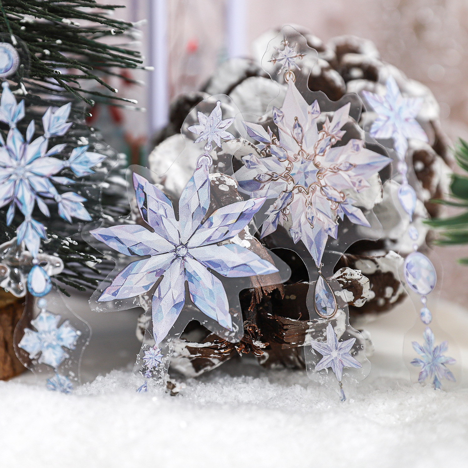 20Pcs/Pack Pre-cut Colorful Crystal Snowflake Shape PET Stickers