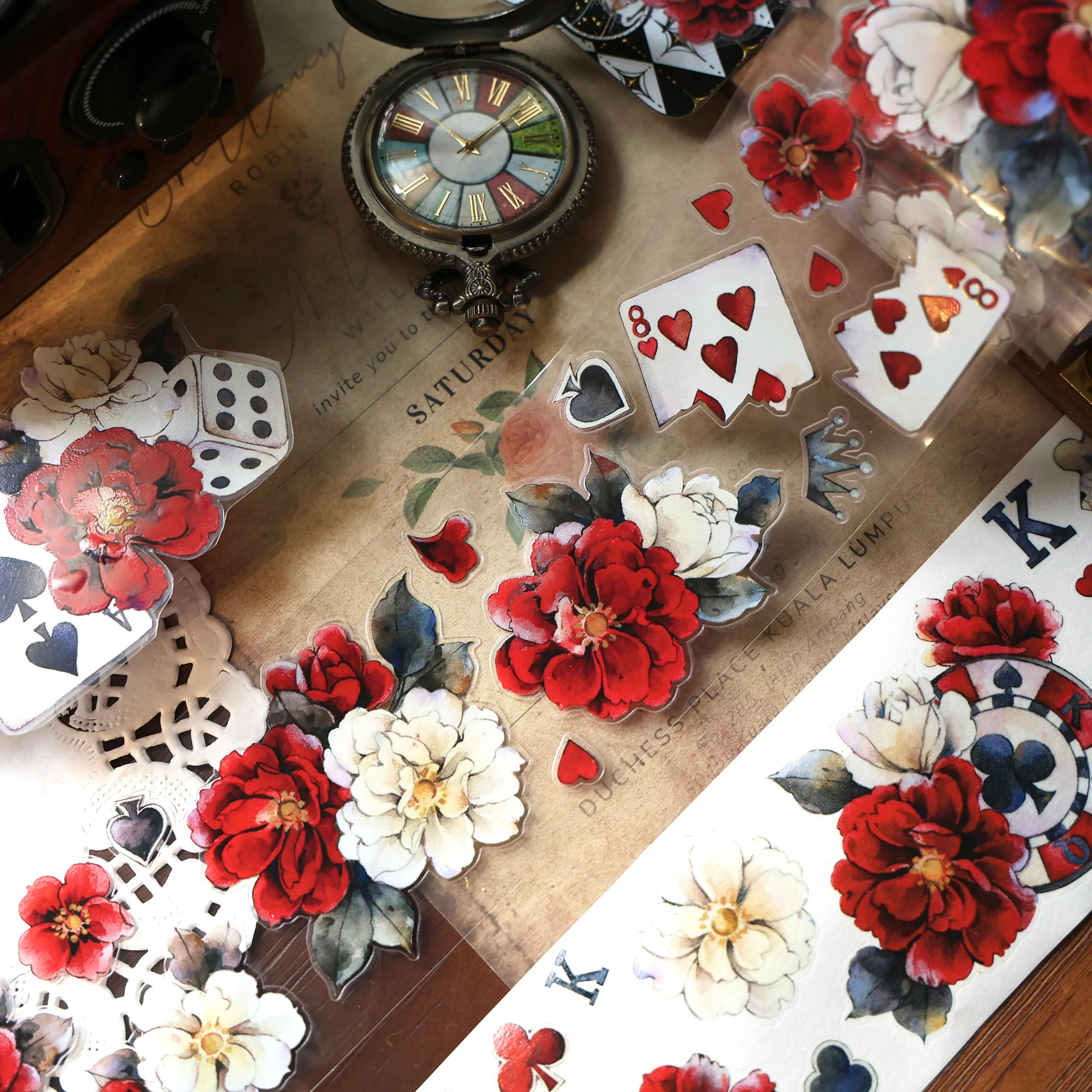 YIER Studio Red playing cards flowers PET Washi Tape 2.36*196.85 inch