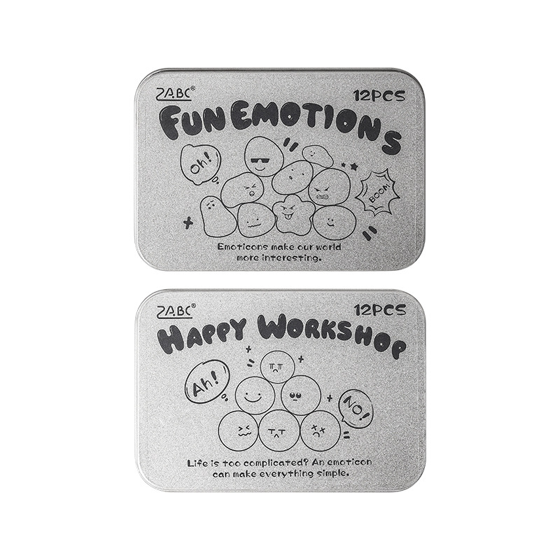 12Pcs Cute Emoji Theme Wooden Stamp